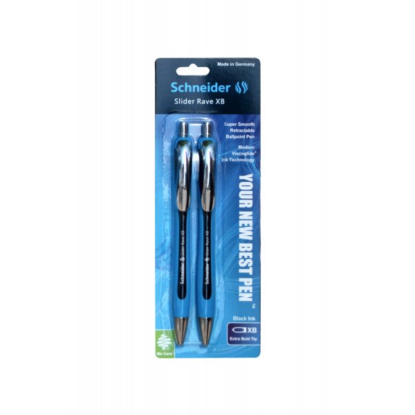 Wholesale Schneider Rave Retractable Ballpoint Pen XB (Extra Bold, Twin Pack, Black)